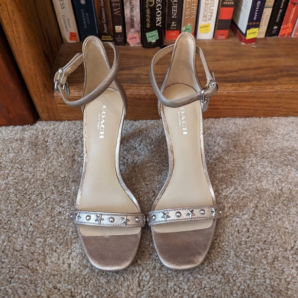 Coach Shoes - COACH gold strappy starfish stilettos sz 5 euc
